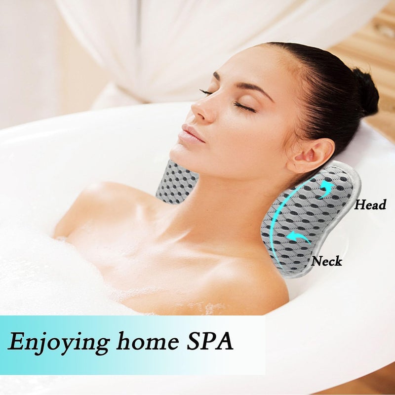 Rasenoo Bath Pillows for tub,Home Spa Pillows for Bathtub, Hot Tub,Head and Neck Support with 2 Strong Suction Cups,Grey - Image 2